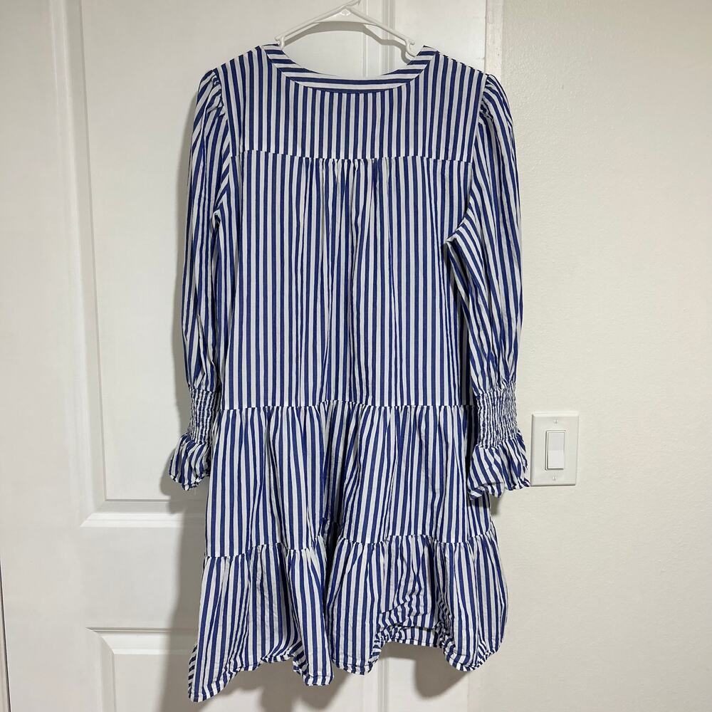 Tuckernuck Pomander Place Blue White Kenzo Dress Stripe Cotton Poplin Mini sz XL - Picture 7 of 9